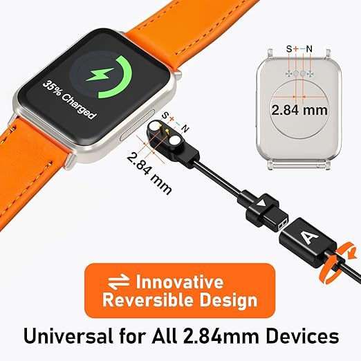 2-Pack AB284 Reversible Smart Watch Charger – Innovative Magnetic Charging Cable, Solves Polarity Mismatch, Universal for All 2.84mm-Pin-Pitch Devices: Select Bone Conduction & Open-Ear Headphones