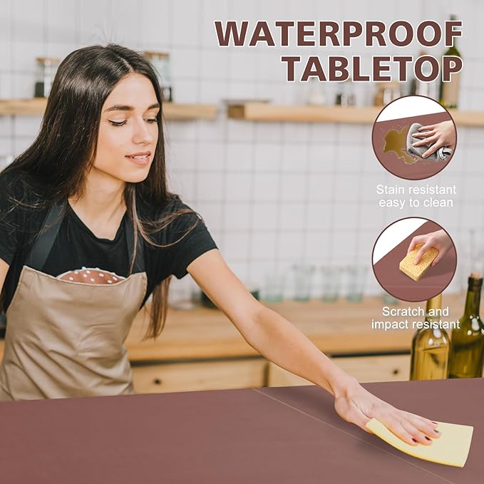 4 FT Folding Table with Carry Handle, Portable Fold-in-Half Plastic Table, Rectangle Foldable Table for Indoor/Outdoor Brown
