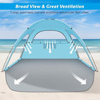 Beach Tent Sun Shelter, Beach Shade Tent with UPF 50+ UV Protection for 2-3 Person, Portable & Easy Setup Cabana, 3 Roll Up Doors & 8mm Fiberglass Rods, Carry Bag Included
