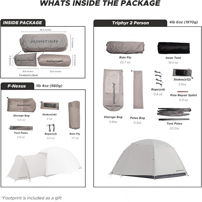 Triphyr Backpacking Tent with F-Nexus Extension 2-Person Combo, Attachable Extension Shelter, Lightweight 2 Person Tent for Backpacking Camping Hiking & Biking