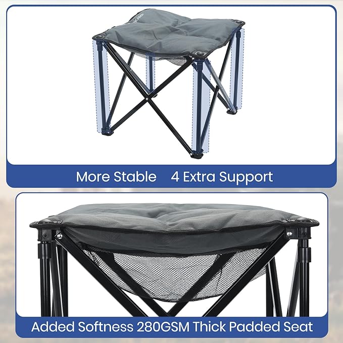Padded Camping Stool, 18 Inch Oversized Camping Foot Rest, 500lb Camping Chairs Outdoor Footstool Portable Camping Ottoman for Camping Gardening Fishing w/Storage Net Carry Bag (2, Darkgreen)