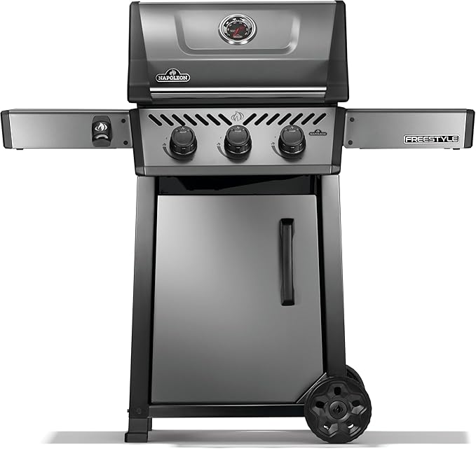 Napoleon Freestyle 365 Propane Gas Outdoor Grill, Graphite Grey – 3-Burner BBQ with Stainless Steel Cooking Grates