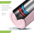 SipX™ Triple-Insulated Stainless Steel Water Bottle 40oz. With 3 Lids, BPA-Free Reusable Insulated Water Bottle Keeps Cold 24 Hours, Metal Water Bottle Made Of Sustainable Material For Hiking & Biking