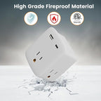 Multi Plug Outlet Extender, 3 AC Outlets with 2 USB Charging Ports (1 USB-C/1 USB-A), 3-Sided Power Strip with Lip, Small Wall Tap Plug Splitter for Cruise Dorm Essentials Home Office, ETL Listed