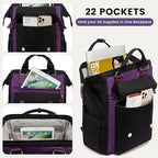 LOVEVOOK Backpack for Women, Teacher Work Bag Laptop Backpack, Nurse Bags Business Laptop Bag, College Backpack Purse, Travel Back Pack, 15.6 Inch, Black-Purple