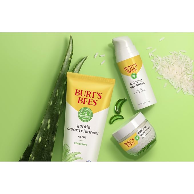 Burt's Bees Calming Day Face Lotion With Aloe and Rice Milk, Soothing Face Lotion for Sensitive Skin, 98.9 Percent Natural Origin Skin Care, 1.8 oz. Bottle