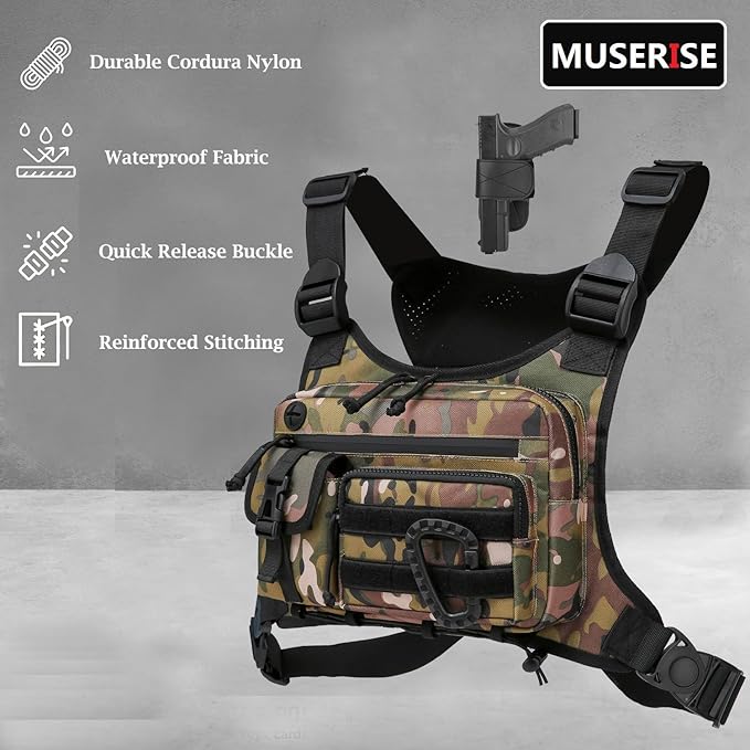 Outdoor Chest Bag For Men and Women, Tactical Vest For Running, Cycling, EDC Chest Pack Rig For Sports and Workouts