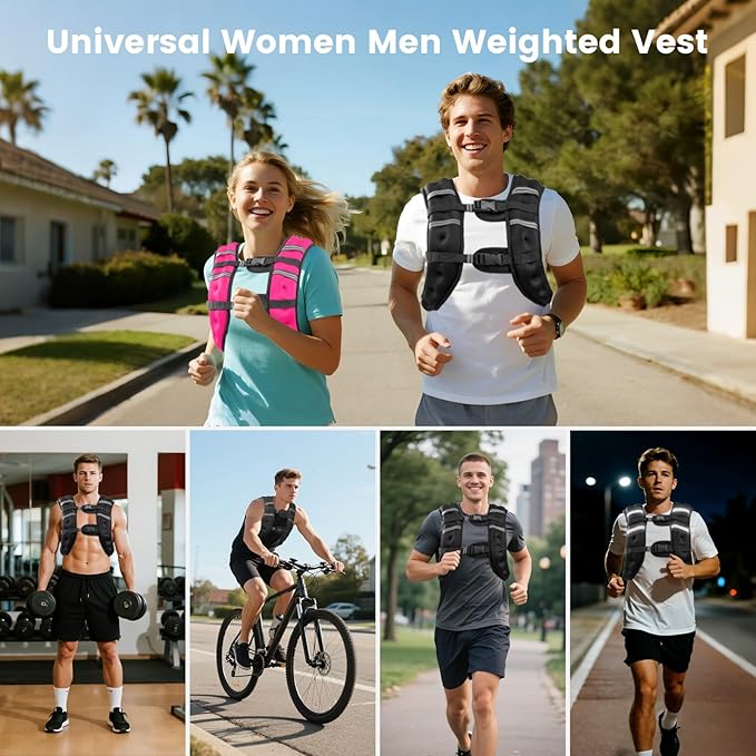 Weighted Vest for Woman Men,6lb/8lb/12lb/16lb/20Lb/25lb Weight Vest with Reflective Stripe Adjustable Buckle Strap Back Pocket Workout Strength Training Walking Jogging Running