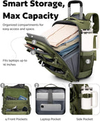 Rolling Tactical Laptop Backpack, Underseat Travel Backpack with Wheels, 16 Inch Wheeled Military Computer Backpack for Men and Women, Roller Overnight Molle Outdoor Hiking College Carry on Luggage
