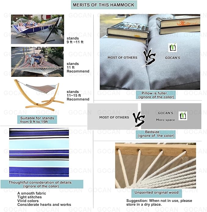 Quilted Fabric Double Hammock Won't flip with Stand and Spreader Bars,Safer and Sturdier,Quality Hammocks for Outdoor Indoor Patio Yard Two Sided Dual use red/Blue