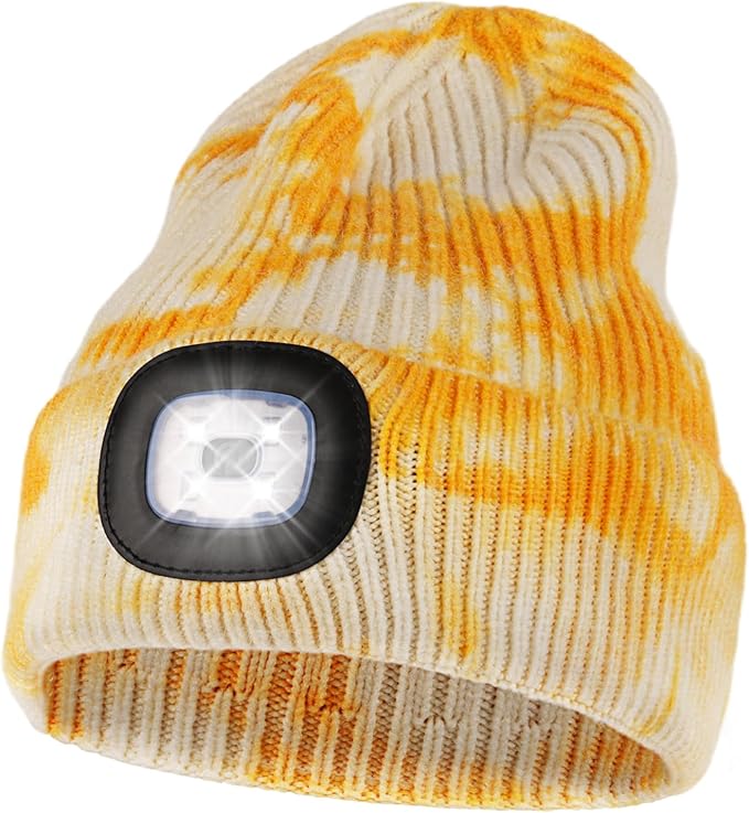 MELASA Unisex Hat with Light, USB Rechargeable Hands Free Headlamp LED Beanie, Winter Gifts for Men Dad Father Husband Him
