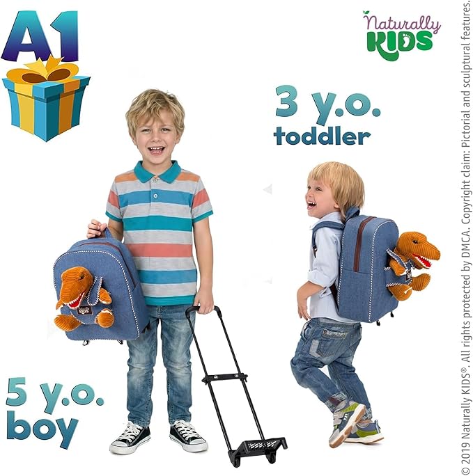 Toddler Luggage for Boys w Dinosaur Toys, Kids Rolling Backpack for Boys, Toddler Suitcase, Gifts for 3 4 5 6 Year Old