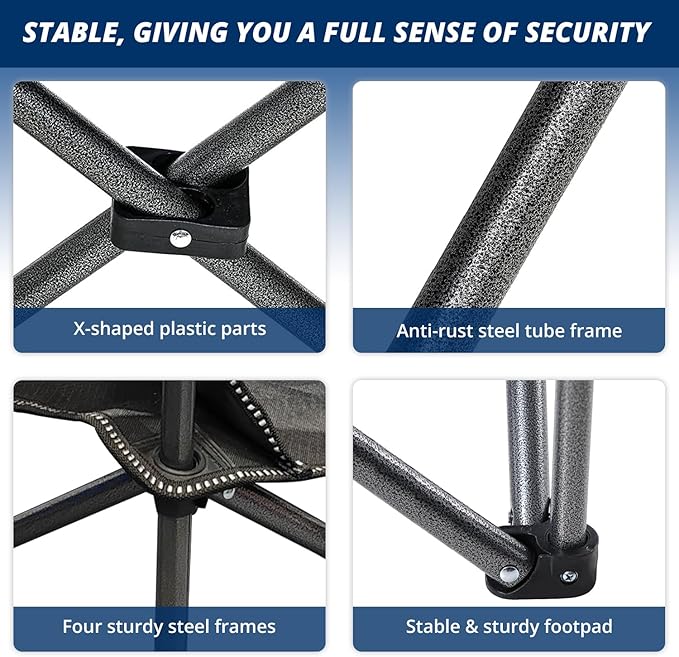 2PCS Mesh Folding Camping Chairs, Oversized Portable Outdoor Chairs, Weight Capacity 325 lbs with Cup Holder, Storage Pocket, Carry Bag Blue