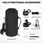Insulated Water Bottle 87 oz, Triple Wall Vacuum Stainless Steel (Cold for 48 Hrs), Leak Proof & Non-BPA, Modern Water Flask Jug with Paracord Handle & Straw Spout Lids, Lilac