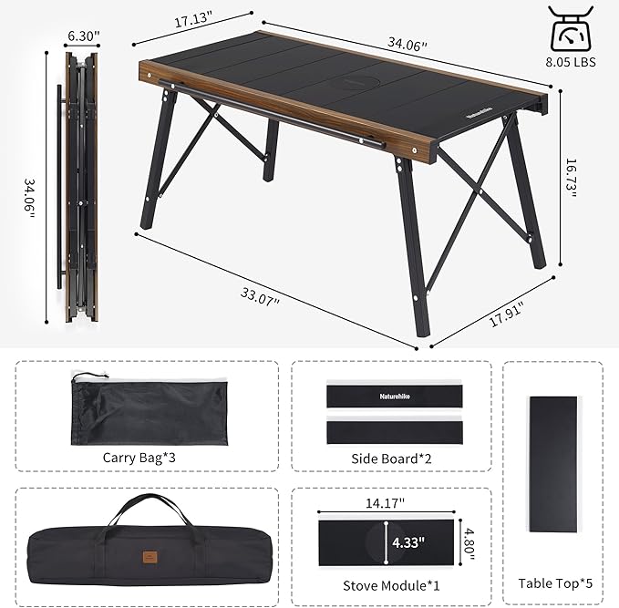 Naturehike Folding IGT Camping Table, Portable Outdoor IGT Cook System, Ultralight Aluminum Camp Table with Carry Bag for Car Camping Picnic RV Trip Patio Backyard BBQ