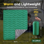 UNIKOME Lightweight & Waterproof Outdoor Camping Travel Blanket, Puffy Down Alternative With corner loops, 75"52", Green