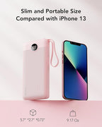 VRURC Portable Charger Power Bank, 10000mAh Travel Essentials Battery Pack, 5 Outputs 2 Inputs Slim Charging Bank Built-in Cables Cords Wires Compatible with iPhone,Samsung,Android-Pink(1 Pack)