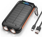 Solar Charger Power Bank, 38800mAh Portable Phone Charger with 1 Type-C & 2 USB-A Ports Built-in Dual LED Flashlight, 15W Fast Charging Waterproof Solar Panel Charger