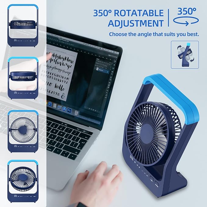 Rechargeable Battery Powered Fan, 20000 mAh Personal Desk Fan, Portable USB Table Fan, Timer Off Quiet Desk Fan,Long Working Time, Desktop Fan for Study,Bedroom,Office,Camping