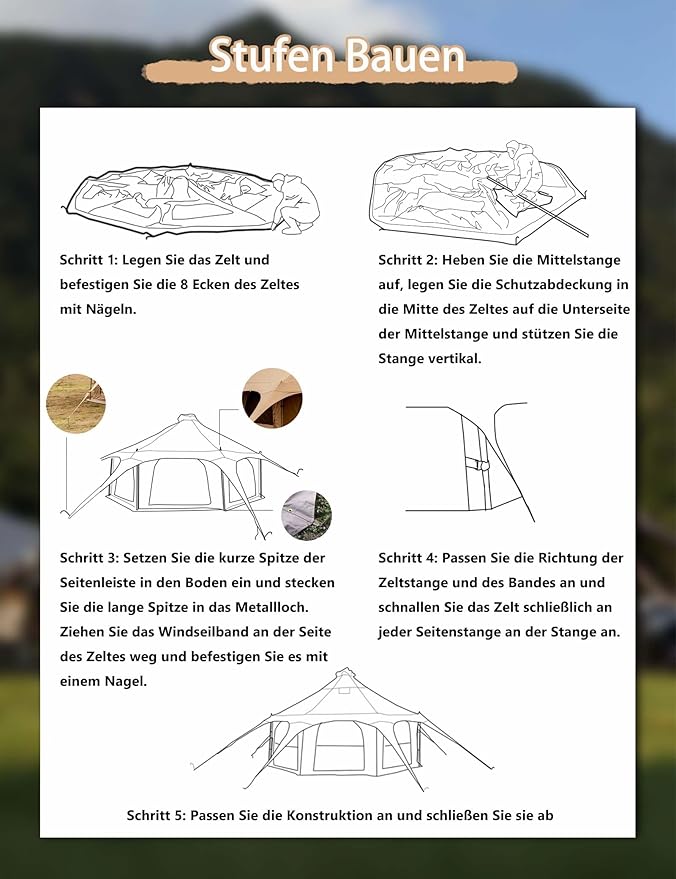 Cotton Canvas Tent Bell - Yurts Breathable and Windproof,Glamping for 6/8/10Person Family Camping