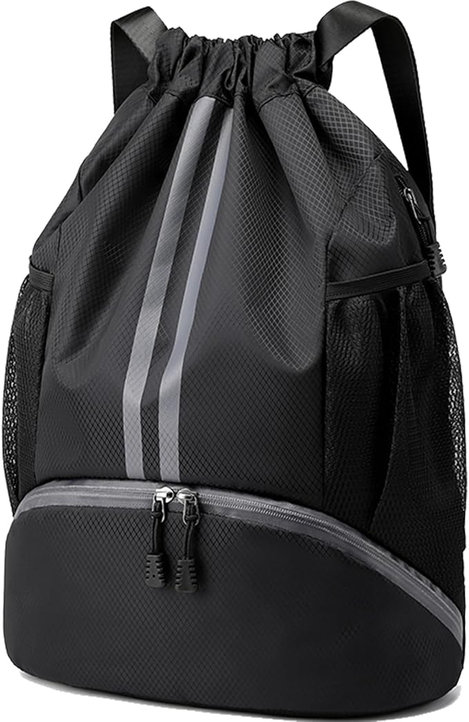 Hoedia Sports Drawstring Backpack - String Swim Gym Bag with Shoes Compartment and Wet Proof Pocket for Women&Men