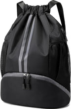 Hoedia Sports Drawstring Backpack - String Swim Gym Bag with Shoes Compartment and Wet Proof Pocket for Women&Men