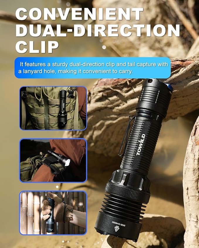 towild BK20 Tactical Flashlight,Bright 5100 High Lumens LED Flashlights,Rechargeable and Waterproof Flashlights,Powerful Handheld Flash Light for Hiking, Camping, Outdoor Activities (Black)