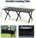 Roll-Up Camping Table Black Aluminum Low Folding Table for Outdoor Picnic BBQ Backyard Beach Easy Carrying in Bag-4FT