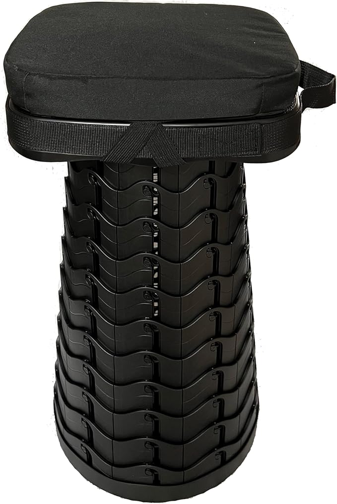 Portable Collapsible Stool Set - Heavy Duty Square Collapsible Stool + Thick Seat Cushion - 550lbs Load Capacity for Camping Picnic Gardening Travel (Black/Black)