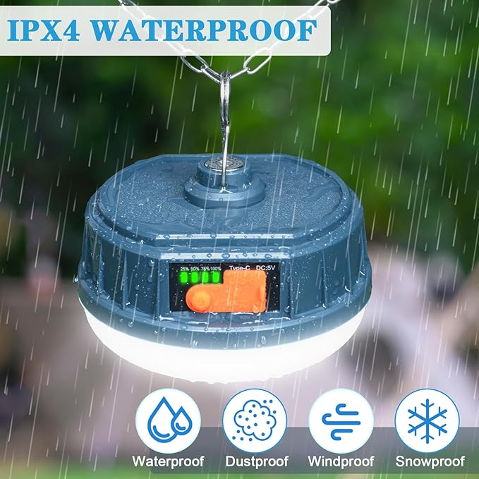 2PCS LED Flashlinght Hanging Camping Lantern Rechargeable Lamp Essentials, 200W Outdoor Camping Tent Lights for Camper Decor, 4000LM Waterproof Canopy Lights Outdoor for Power Outages (2)