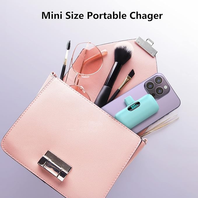 Mini Portable Charger 5000mAh Power Bank,15W PD USB C Cell Phone Portable Power, LCD Display Battery Pack Compatible With iPhone 15/15 Plus/15 Pro/15 Pro Max/Android/Samsung/Moto/LG (Type-C Only)