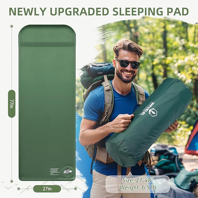 Memory Sleeping Pad, 3.1" Ultra-Thick Foam Sleeping Mats for Camping, Easy Inflate&Deflate,9.5 R-Value Insulated Camping Mattress Pad with Pillow, for Car Travel Tent
