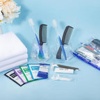 Personal Hygiene Kit Bulk Pack of 50,Individually Wrapped 13-IN-1 Blue Disposable Basic Travel Toiletry Set Homeless Care Package Supplies for Men,Women,Guests,Charity
