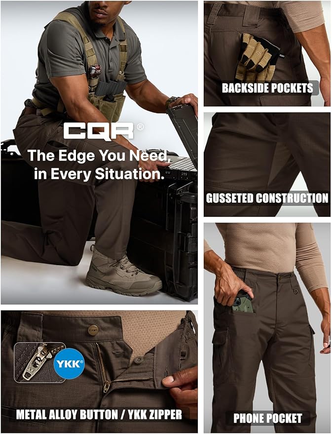 CQR Men's Tactical Pants, Water Resistant Ripstop Cargo Pants, Lightweight EDC Work Hiking Pants, Outdoor Apparel