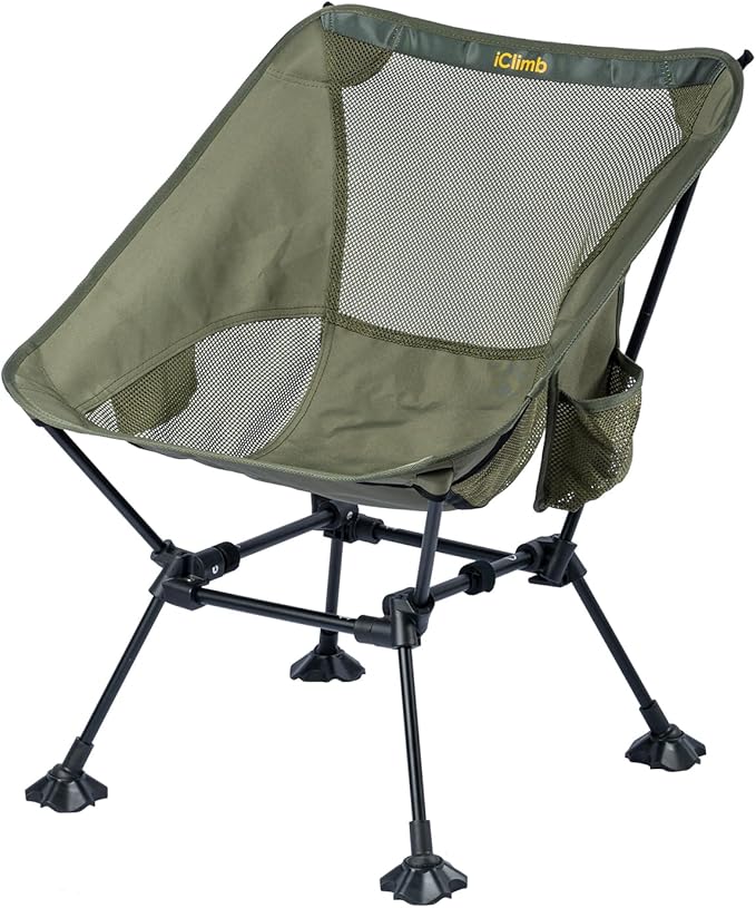 iClimb Ultralight Compact Camping Folding Beach Chair with Anti-Sinking Large Feet and Back Support Webbing (Green - Square Frame - 2PC)