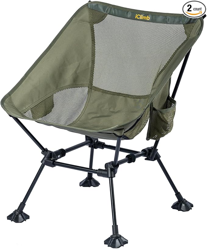iClimb Ultralight Compact Camping Folding Beach Chair with Anti-Sinking Large Feet