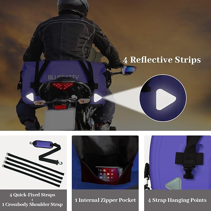 Waterproof Motorcycle Duffel Bag Roll Top Dry Duffel Bag with Quick-fixed Straps for Rafting, Boating, Kayaking, Travel, 50L(Blue)