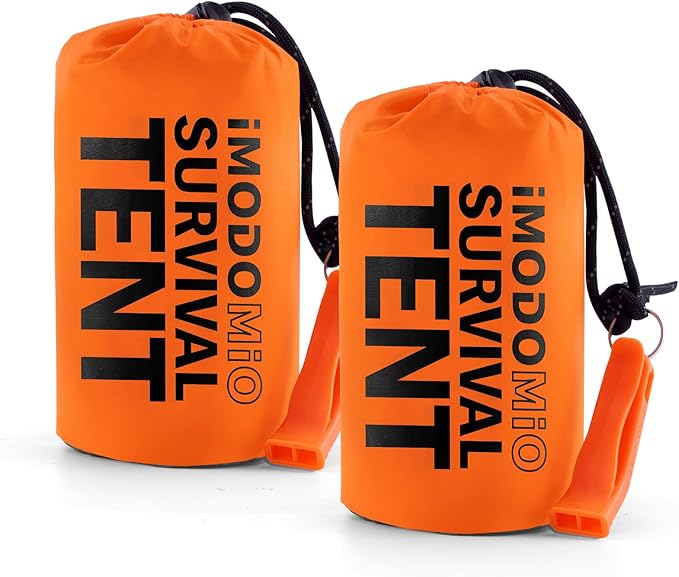 Emergency Survival Tent Life Shelter - 2 Person Mylar Emergency Shelter Tube Tent with Emergency Whistle & Paracord, All-Weather Essential Survival Gear for Camping, Hiking & Survival Kits