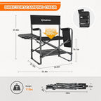 KingCamp XXL Oversized Directors Chair with Side Table, Heavy Duty Camping Chairs 600lbs with Cooler Bag, Portable Folding Camp Chair with Wide Seat for Camping Hiking Fishing Lawn Outdoor and Sports