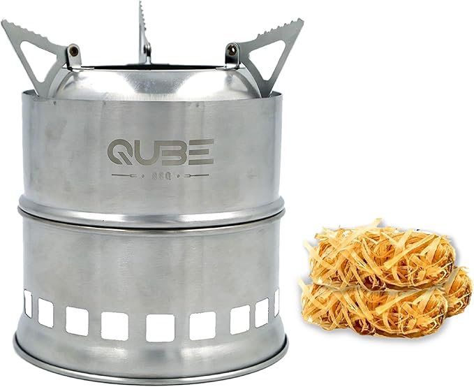 Portable Camping Stove with 3 Fire Starters – Stainless Steel Wood Burning Mini Camp Stove, Foldable with Carry Bag, for Backpacking, Hiking, Traveling, Emergency, Outdoor BBQ, and Picnic