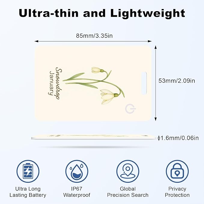 Wallet Tracker Card (iOS Only), Rechargeable Bluetooth Smart Tracking for Apple Find My Compatible Anti Tracker for Men Women Slim Item Locator for Purse Passport Key Luggage Tag (1Pcs/JAN FLR)