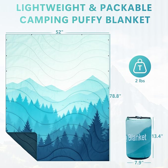Outdoor Blanket, Waterproof Camping Blankets for Sleeping Packable Ultralight Puffy Camping Quilt for Hammock Hiking Picnic Stadium Beach Cold Weather 55"x78.8"