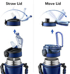 GOSWAG Insulated Sports Water Bottle, 24oz 2 Lids(with Straw/No Straw), Stainless Steel Water Bottles with Paracord Handle, Insulated Bottle with Double-Wall Vacuum Insulation