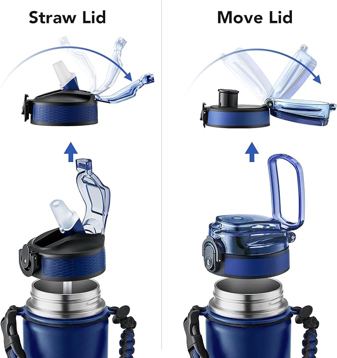 GOSWAG Insulated Sports Water Bottle, 24oz 2 Lids(with Straw/No Straw), Stainless Steel Water Bottles with Paracord Handle, Insulated Bottle with Double-Wall Vacuum Insulation