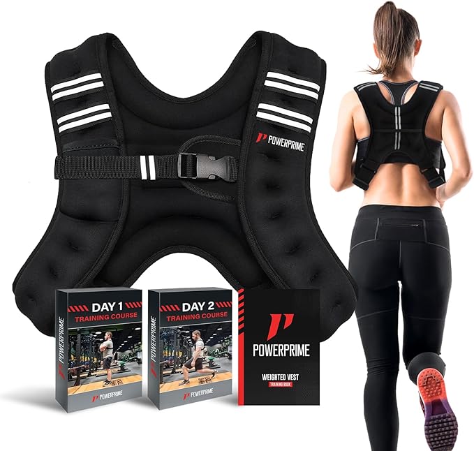 PowerPrime® Weighted Vest 11 lbs (5 kg) – Adjustable, Unisex Fitness Vest for Men & Women – Neoprene Material, Reflective Strips, Mesh Pocket – Ideal for Running, HIIT, and Strength Training