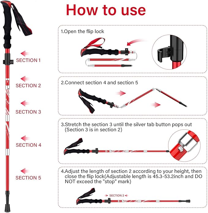 BISINNA Collapsible Trekking Hiking Poles- 2 Pack Folding Aluminum Walking Sticks with Quick Lock System 4 Season Accessories,Telescopic, Adjustable, Lightweight for Men Women