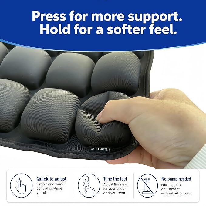 Travel Cushion, Airplane Seat Cushion Inflatable Travel Cushions for Long Flights, Press-Type Portable Pad with Built-in Pump, Comfortable Cushions for Air Travel, Car, Office Chair
