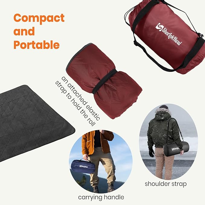 4-in-1 Large Outdoor Blanket - Waterproof & Windproof Thickened Warm Fleece Camping Blanket for Stadium, Hiking, Sporting Events - 81"x57", Packable (Antique Ruby)