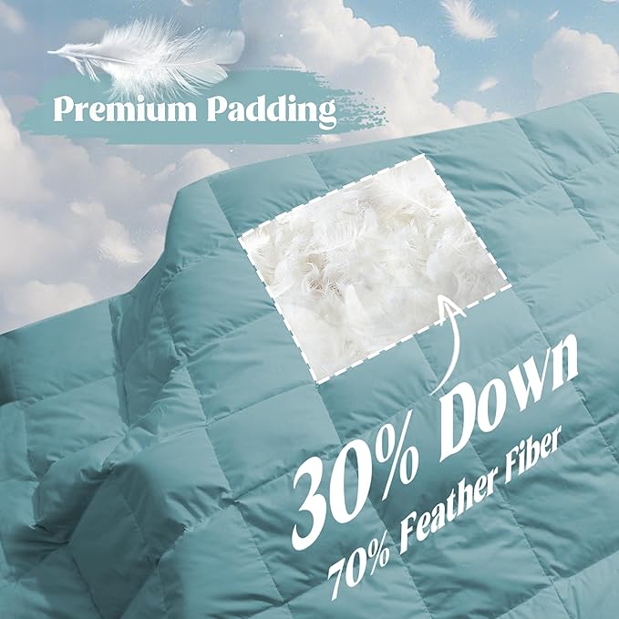 puredown® King Size Blanket for Bed, Ultra Soft Lightweight Down & Feather Fill, All Season Blanket, Machine Washable, 88"X108", Sea Blue
