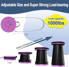 ALEVMOOM 2025 Upgraded XXL 19.7" Collapsible Stool with Cushion, 1000lbs Max Weight Heavy Duty Portable Telescoping Stool, Retractable Seat Folding Chair for Camping Fishing Hiking(Purple-XXL)